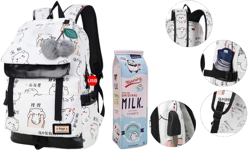 Asge Backpack School with Kawaii Print